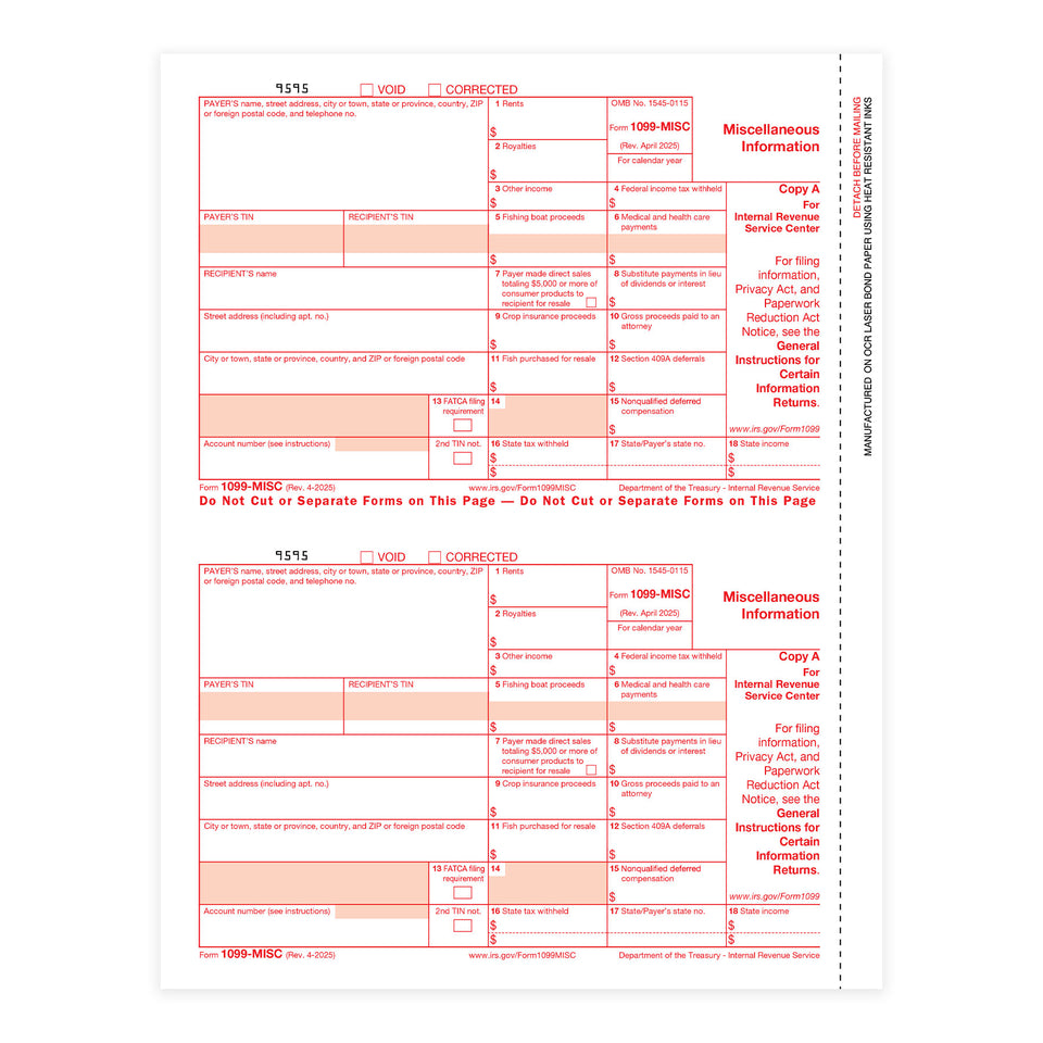 2025 Blue Summit Supplies Tax Forms, 1099 MISC, Copy A, 25-Pack