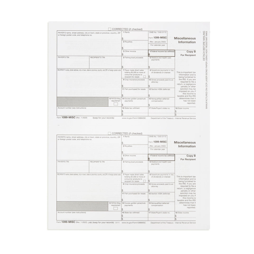 2023 1099 MISC 3 Part Tax Forms Kit, NO COPY A, 50 Vendor Kit of Laser Forms Designed for QuickBooks and Accounting Software, 50 Self Seal Envelopes Included Blue Summit Supplies 