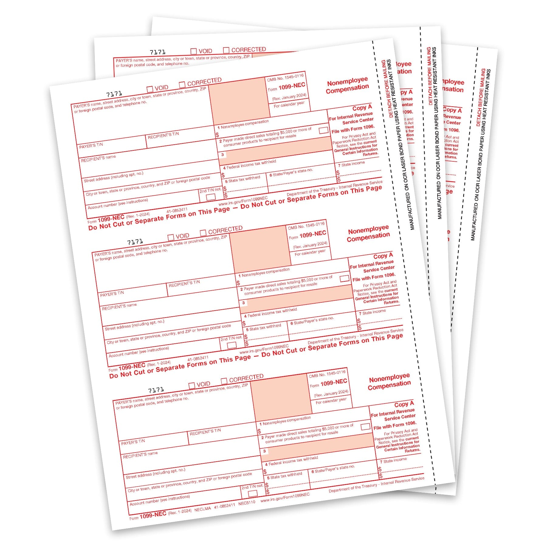 1099 NEC Tax Form Envelopes 2023 - Double Window, Security Tinted, 25 Pack For 3-Up Forms - View #2