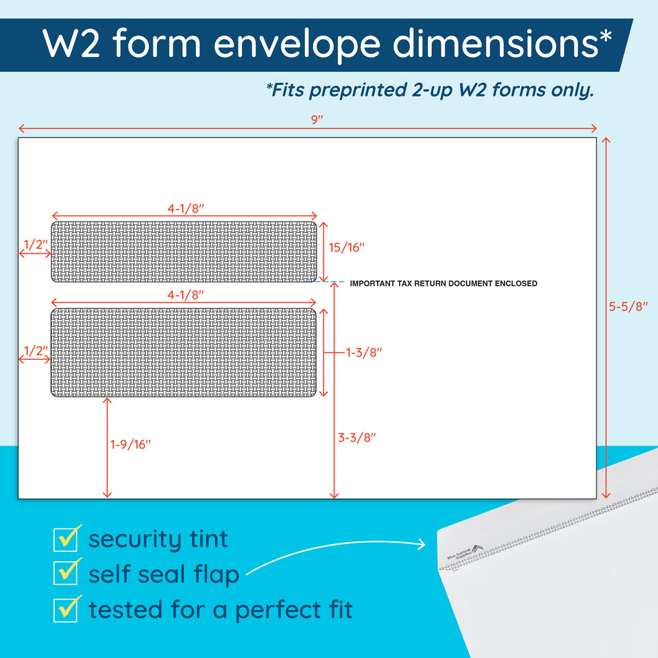 Blue Summit Supplies Envelopes, W2 Tax Form Envelopes, Self Seal, 50 Pack