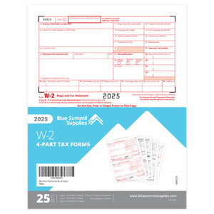 2025 Blue Summit Supplies Tax Forms, W2 4-Part Tax Forms Kit, 25 Forms