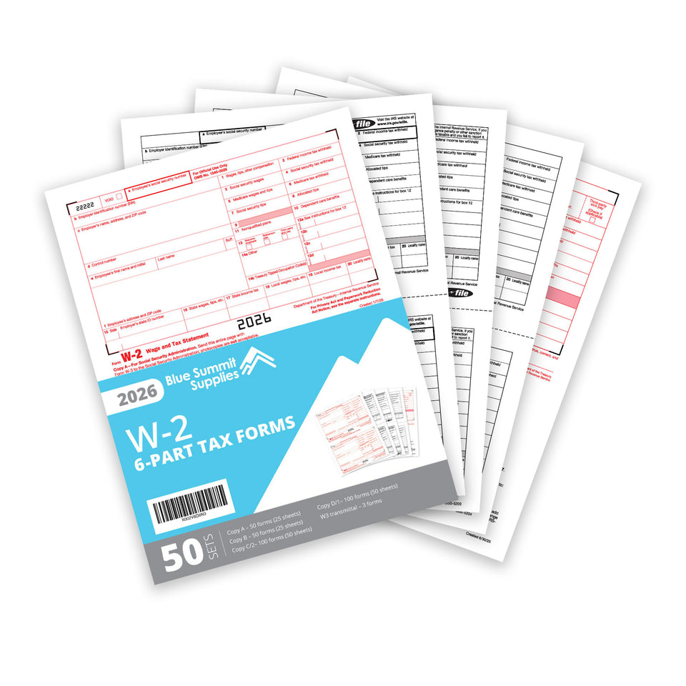 2026 Blue Summit Supplies Tax Forms, W2 6-Part Tax Forms Kit, 50 Count