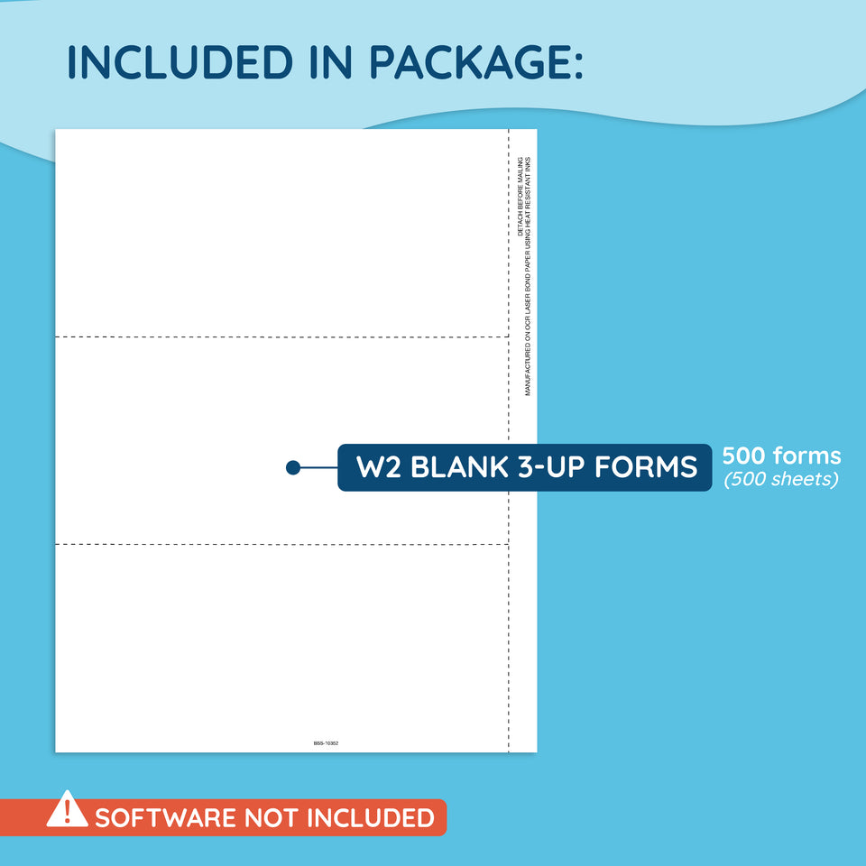 2026 Blue Summit Supplies Tax Forms, Blank W2 3-Up Horizontal, 500-Pack