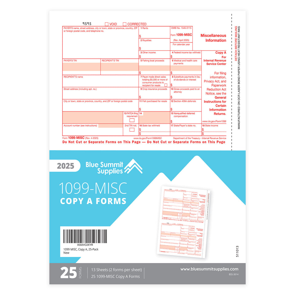 2025 Blue Summit Supplies Tax Forms, 1099 MISC, Copy A, 25-Pack
