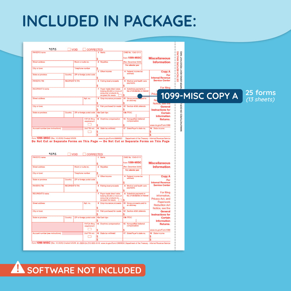 2026 Blue Summit Supplies Tax Forms, 1099 MISC, Copy A, 25-Pack