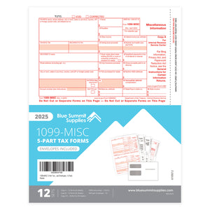 2025 Blue Summit Supplies 1099-MISC 5-Part Tax Form Bundle, with Self-Seal Envelopes, 12 Pack