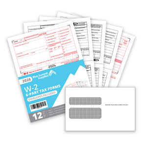 2026 Blue Summit Supplies W2 6-Part Tax Form Bundle, with Self-Seal Envelopes, 12 Pack