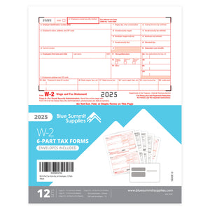 2025 Blue Summit Supplies W2 6-Part Tax Form Bundle, with Self-Seal Envelopes, 12 Pack