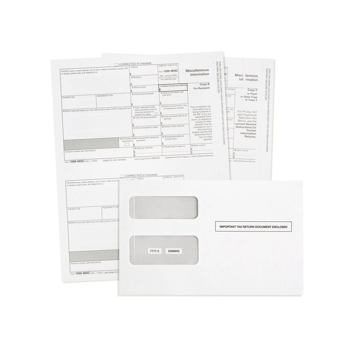 2023 1099 MISC 3 Part Tax Forms Kit, NO COPY A, 50 Vendor Kit of Laser