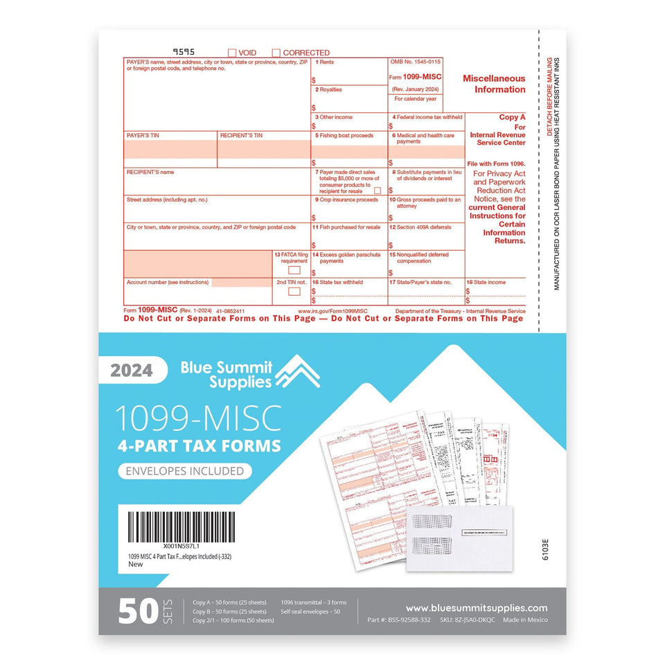 2024 Blue Summit Supplies Tax Forms, 1099 MISC 4 Part Tax Forms Bundle 2024-blue-summit-supplies-tax-forms-1099-misc-4-part-tax-forms-bundle