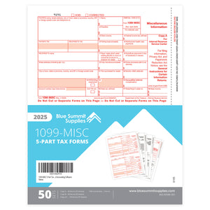 2025 Blue Summit Supplies Tax Forms, 1099 MISC 5 Part Tax Forms Kit, 50-Count