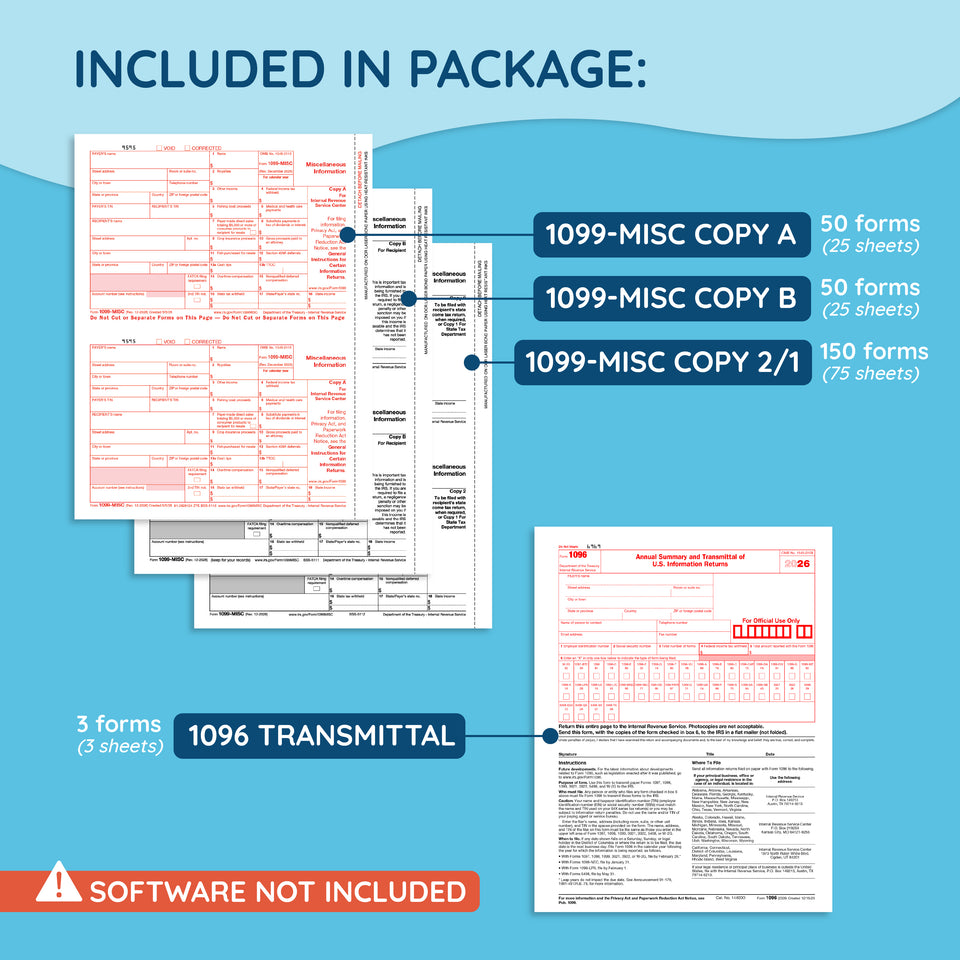 2026 Blue Summit Supplies Tax Forms, 1099 MISC 5 Part Tax Forms Kit, 50-Count