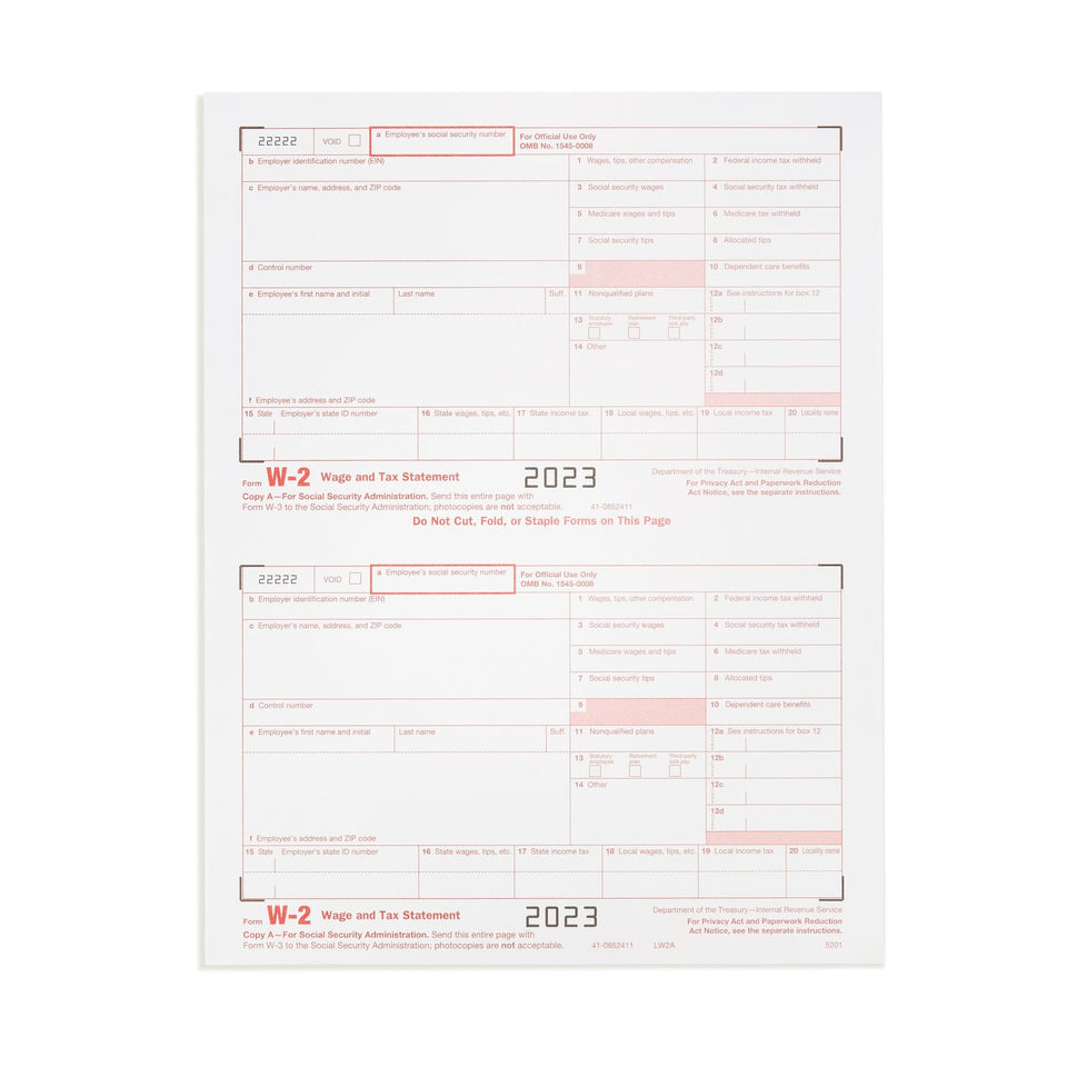 2023 Blue Summit Supplies Tax Forms, W2 Copy A Forms, 50-Pack (25 Sheets) W2 Forms Blue Summit Supplies 