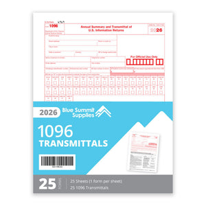 2026 Blue Summit Supplies 1096 Transmittal Tax Forms Summary Laser Forms, Compatible with QuickBooks and Accounting Software, 25 Pack