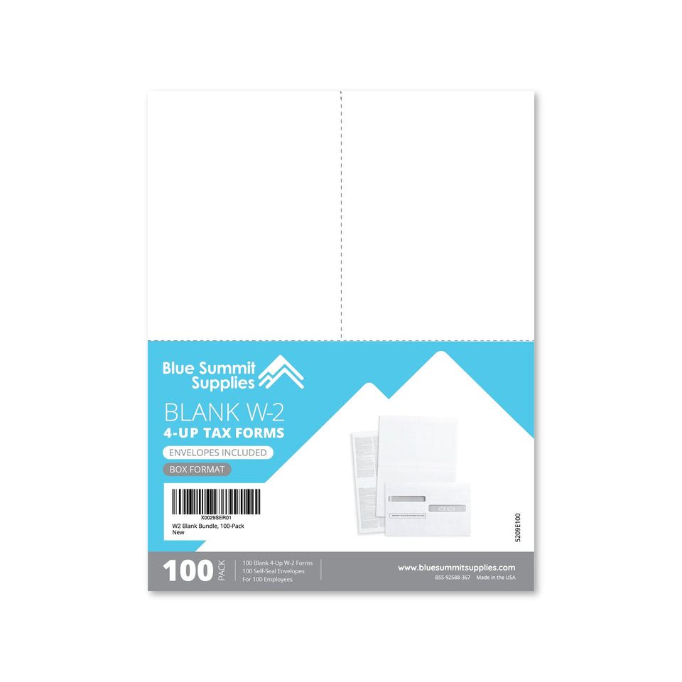 2023 Blue Summit Supplies Tax Forms, Blank W2 4-Up Tax Forms Bundle with Self Seal Envelopes, 100-Count W2 Forms Blue Summit Supplies 