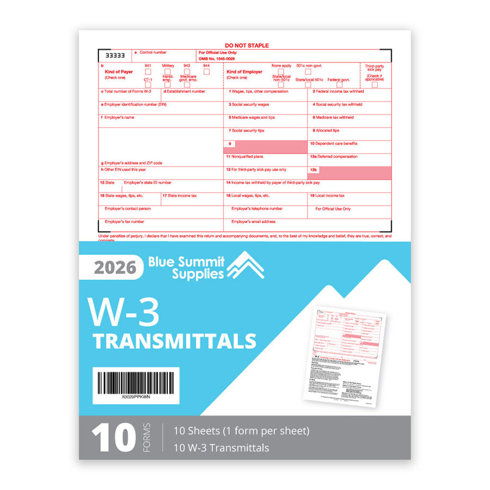 2026 Blue Summit Supplies Tax Forms, W3 Transmittal Tax Forms, 10-Count