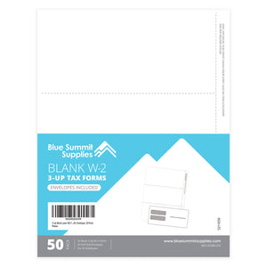 2025 Blue Summit Supplies Tax Forms, Blank W2 3-Up Tax Forms Bundle with Self Seal Envelopes, 50-Count