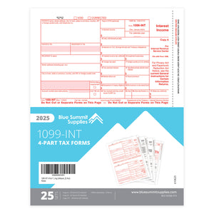 2025 Blue Summit Supplies Tax Forms, 1099 INT 4 Part Tax Forms Kit, 25-Count