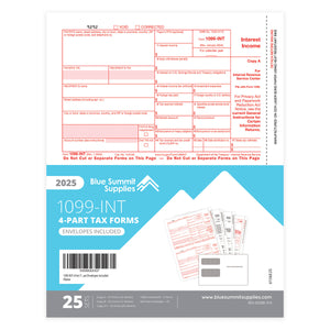 2025 Blue Summit Supplies Tax Forms, 1099 INT 4 Part Tax Forms Bundle with Seal Seal Envelopes, 25-Count