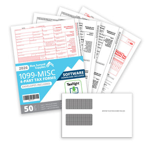 2026 Blue Summit Supplies Tax Forms, 1099 MISC 4 Part Tax Forms Bundle with Software and Self Seal Envelopes, 25 Pack
