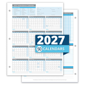 Blue Summit Supplies Employee 2027 Attendance Sheets, Hole Punched, 50 Pack