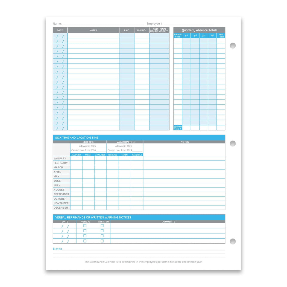 Blue Summit Supplies Employee 2025 Attendance Sheets, Hole Punched, 50 blue-summit-supplies-employee-2025-attendance-sheets-hole-punched-50