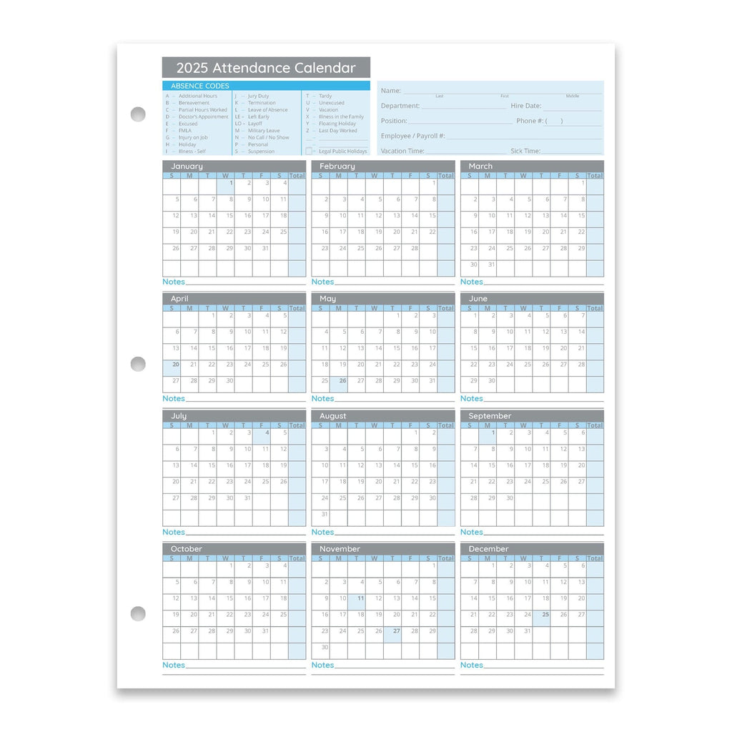 Blue Summit Supplies Employee 2025 Attendance Sheets, Hole Punched, 50 blue-summit-supplies-employee-2025-attendance-sheets-hole-punched-50