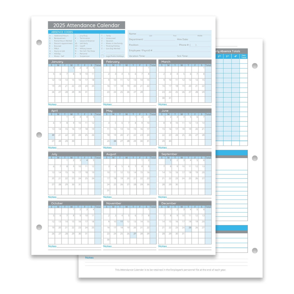 Blue Summit Supplies Employee 2025 Attendance Sheets, Hole Punched, 50 blue-summit-supplies-employee-2025-attendance-sheets-hole-punched-50