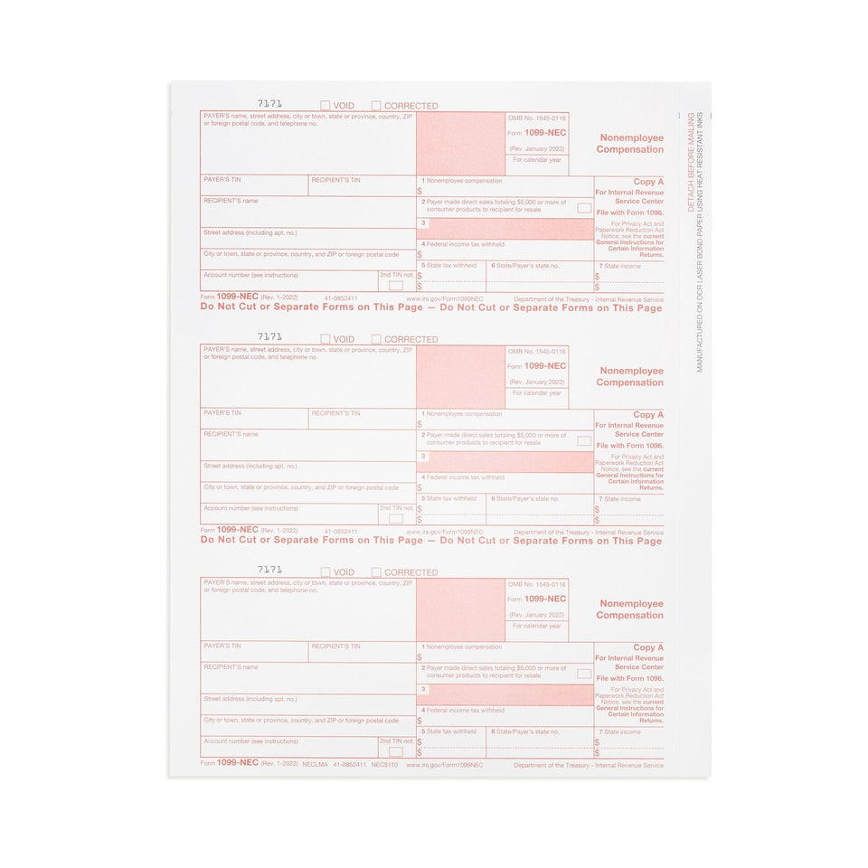 2023 Blue Summit Supplies Tax Forms, 1099-NEC Copy A Forms, 50-Pack (17 Sheets) 1099 Forms Blue Summit Supplies 