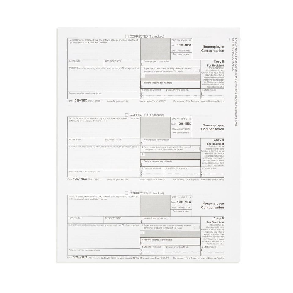 2023 1099 NEC Tax Forms 3 Part Kit, NO COPY A, Includes 25 Self Seal Envelopes, 25 3 Part Tax Forms Kit, Compatible with QuickBooks and Accounting Software Blue Summit Supplies 