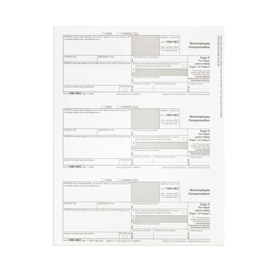 2023 Blue Summit Supplies Tax Forms, 1099-NEC 4-Part Tax Form BUNDLE, 50-Pack 1099 Forms Blue Summit Supplies 