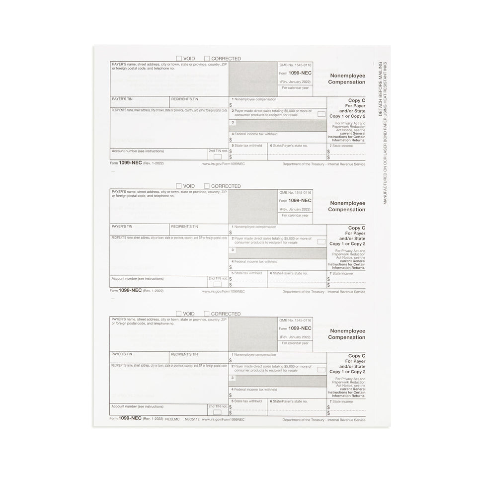2023 1099 NEC Tax Forms 3 Part Kit, 50 Pack, NO COPY A, Includes 50 Self Seal Envelopes, 50 3 Part Tax Forms Kit, Compatible with QuickBooks and Accounting Software Blue Summit Supplies 
