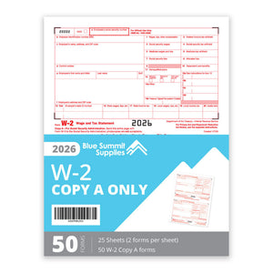 2025 Blue Summit Supplies Tax Forms, W2 Copy A Forms, 50-Pack (25 Sheets)