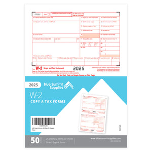2025 Blue Summit Supplies Tax Forms, W2 Copy A Forms, 50-Pack (25 Sheets)