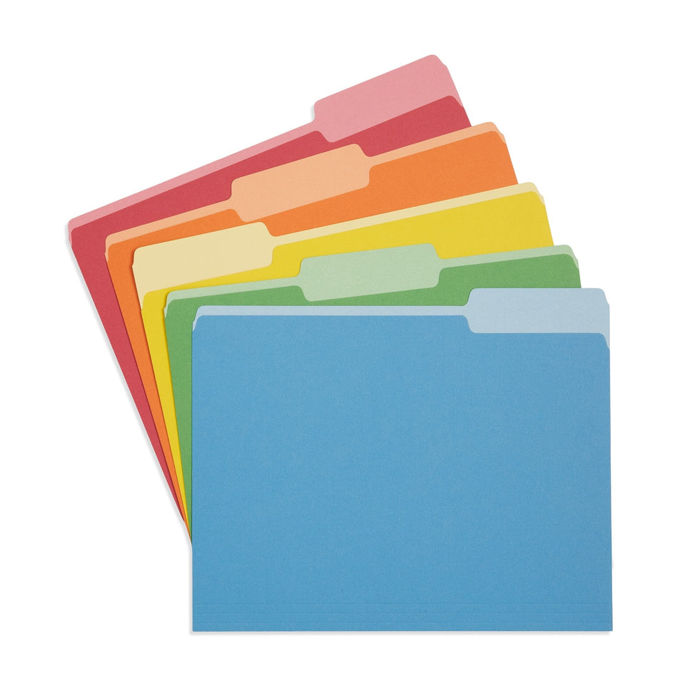 File Folder, Two Tone, Letter Size, Assorted Colors (-312, -313,-314,-315,-316 colors), 100 Pack Blue Summit Supplies 