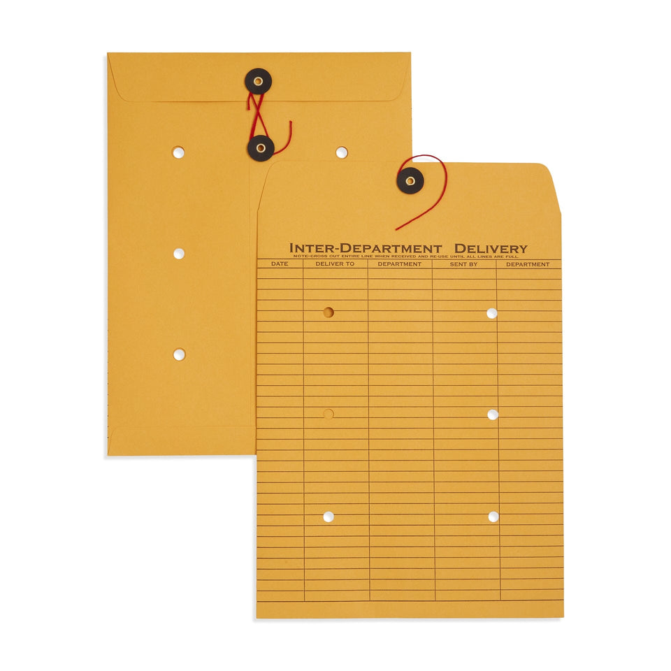 Interoffice Envelopes with String & Button, 9x12, 1 Side Printed, 100 Envelopes Blue Summit Supplies 
