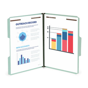 Pressboard Fastener Folder, Bonded Fastener, 2” Expansion, Gray/Green, Top Tab, 1/3 Cut, 25 Pack Blue Summit Supplies 