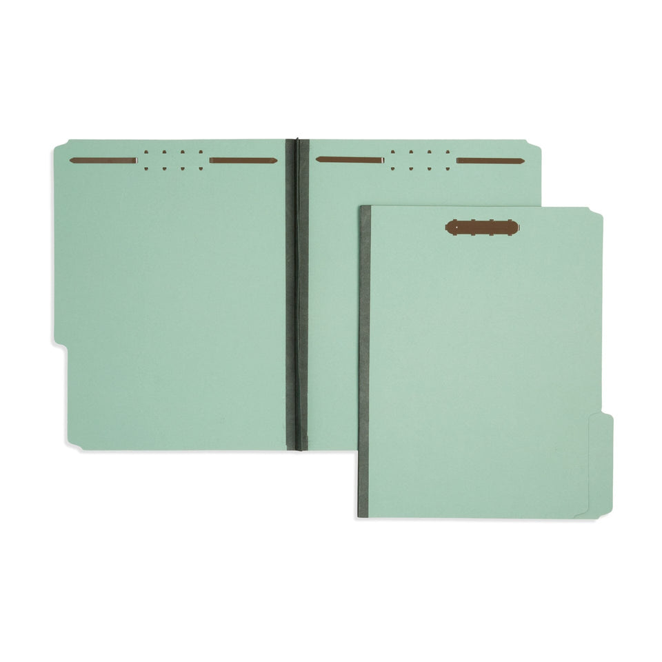 Pressboard Fastener Folder, Bonded Fastener, 1” Expansion, Gray/Green, Top Tab, 1/3 Cut, 25 Pack Blue Summit Supplies 