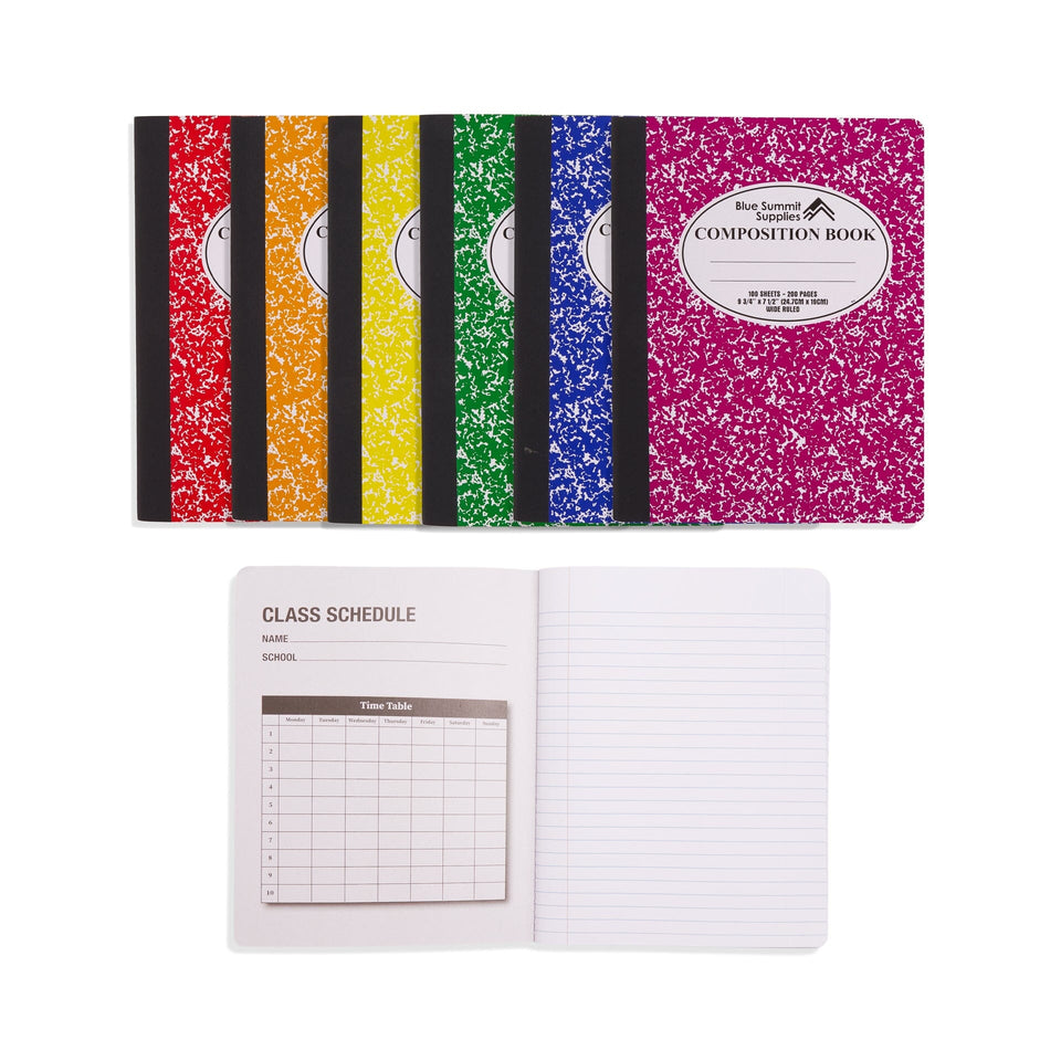 Wide Ruled Composition Notebooks, 100ct, Assorted Colors, Carton, 48 Pack Blue Summit Supplies 