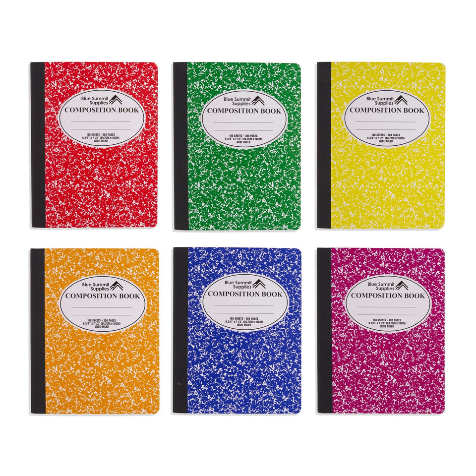 Wide Ruled Composition Notebooks, 100ct, Assorted Colors, Carton, 48 Pack Blue Summit Supplies 
