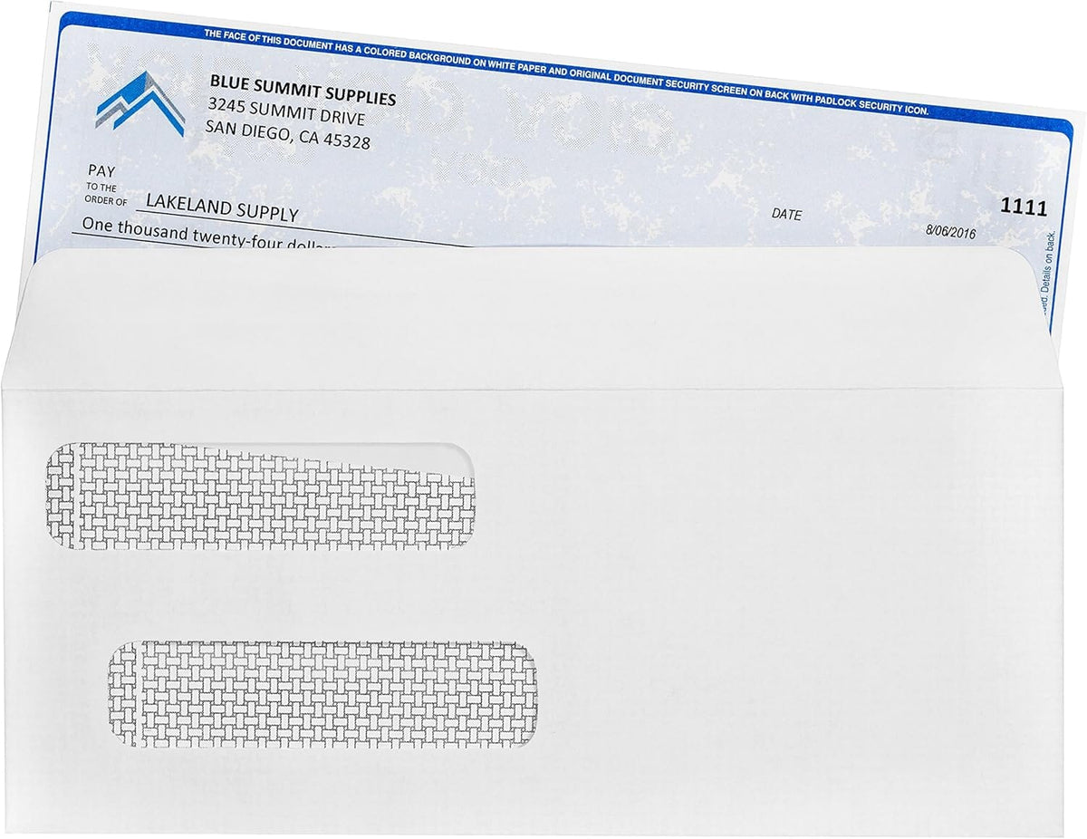 Blue Summit Supplies #8 Business Envelopes, Double Window, Security Ti