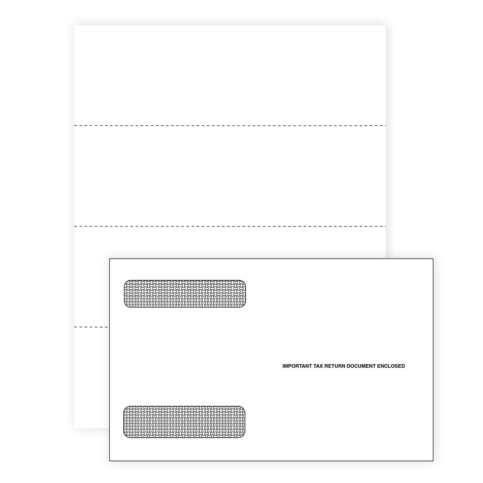 Blank W2 4 Up Horizontal Tax Forms with Self Seal Envelopes, 25 Four Part Forms and 25 Envelopes