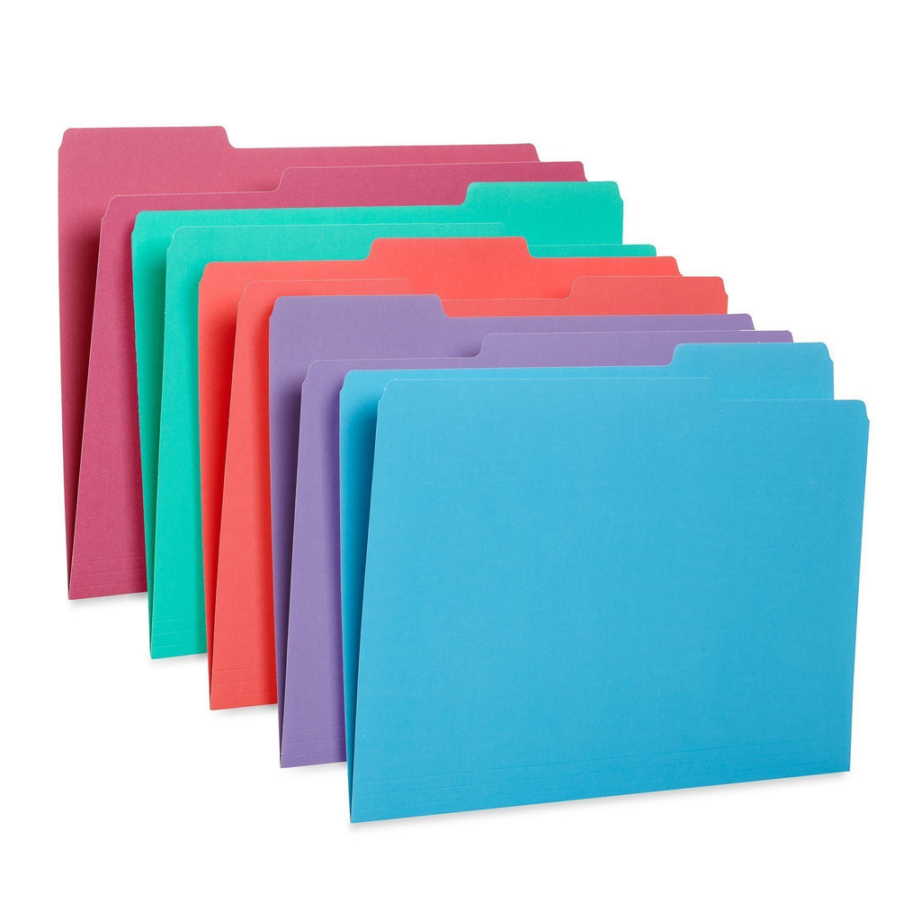 Blue Summit Supplies File Folders, Letter, 1/5 Tab, Assorted Gem Tones