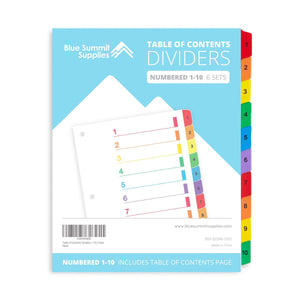 10 Tab Dividers for 3-Ring Binders, 6 Sets Binder Dividers Blue Summit Supplies 