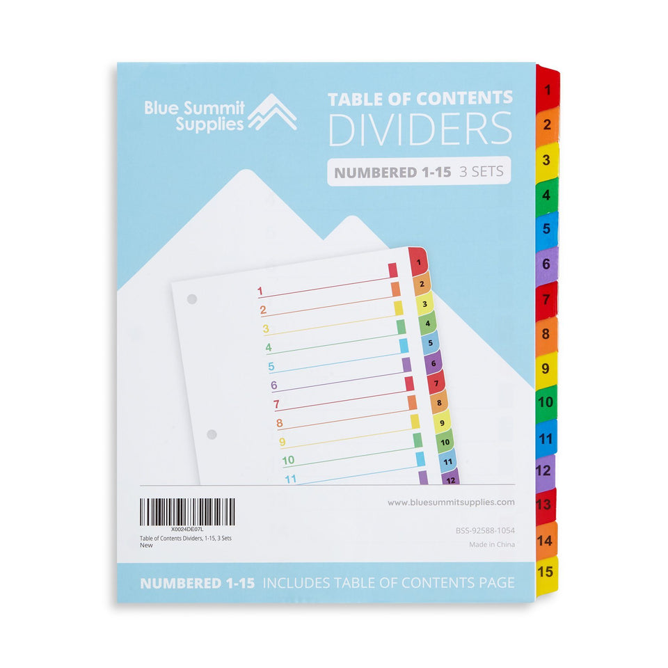 15 Tab Dividers for 3-Ring Binders, 3 Sets Binder Dividers Blue Summit Supplies 