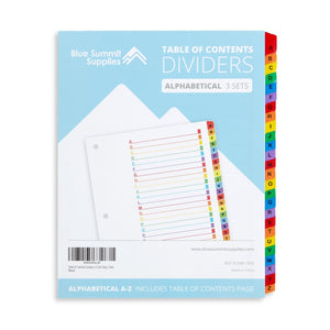 A to Z Tab Dividers for 3-Ring Binders, 3 Sets Binder Dividers Blue Summit Supplies 