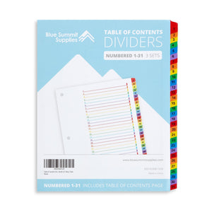 31 Tab Dividers for 3-Ring Binders, 3 Sets Binder Dividers Blue Summit Supplies 
