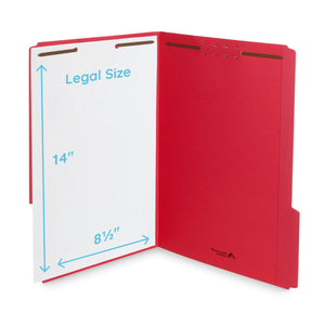 Fastener File Folders, Legal Size, Red, 50 Pack Folders Blue Summit Supplies 