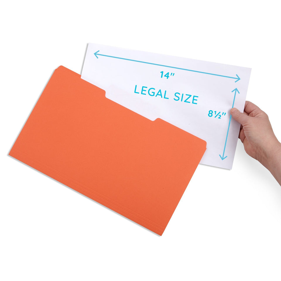 File Folders, Legal Size, Orange, 100 Pack Folders Blue Summit Supplies 