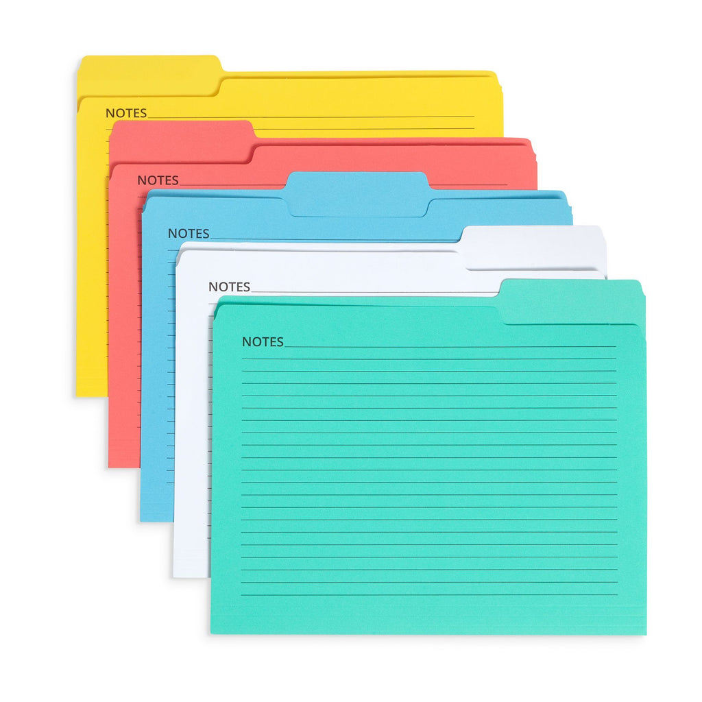 Mini Notes Folder Blue Summit Supplies File Folders with Notes, Letter, 1/5 Tab, Assorte